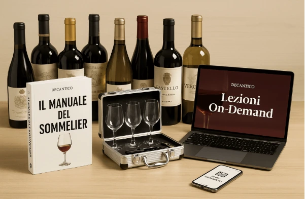 Il kit della Decantico Academy con vini, manuale e calici